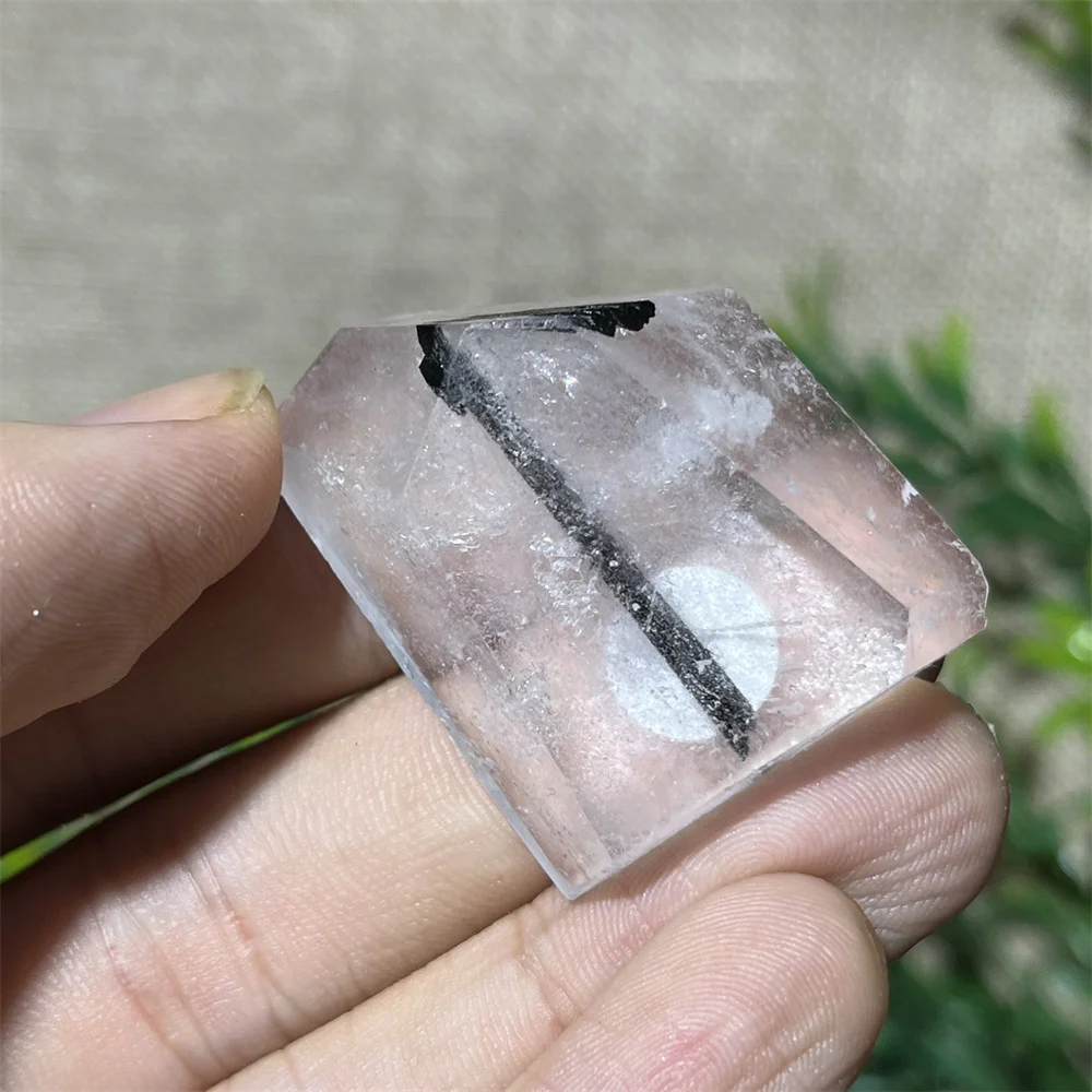 Crystal Natural  Black Clear Quartz Hair Free Form Palm Baby Healing Minerals Reiki Wicca Geode Garden Room Decoration image 6
