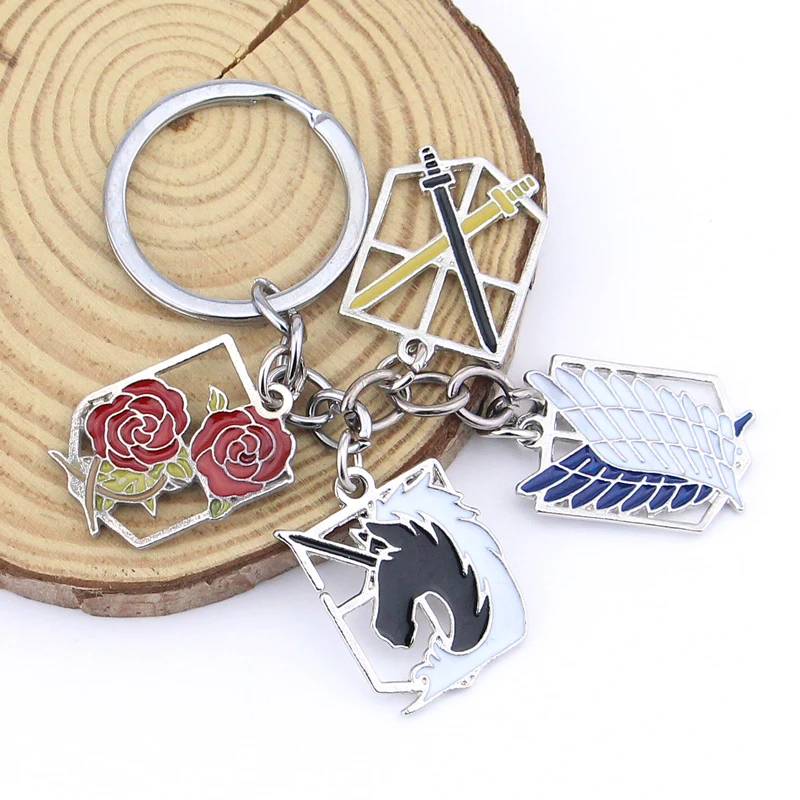 Anime Attack On Titan Keychain Shingeki no Kyojin Scouting Legion Emblem Pendant Key Chain for Women Men Cosplay Jewelry Gift