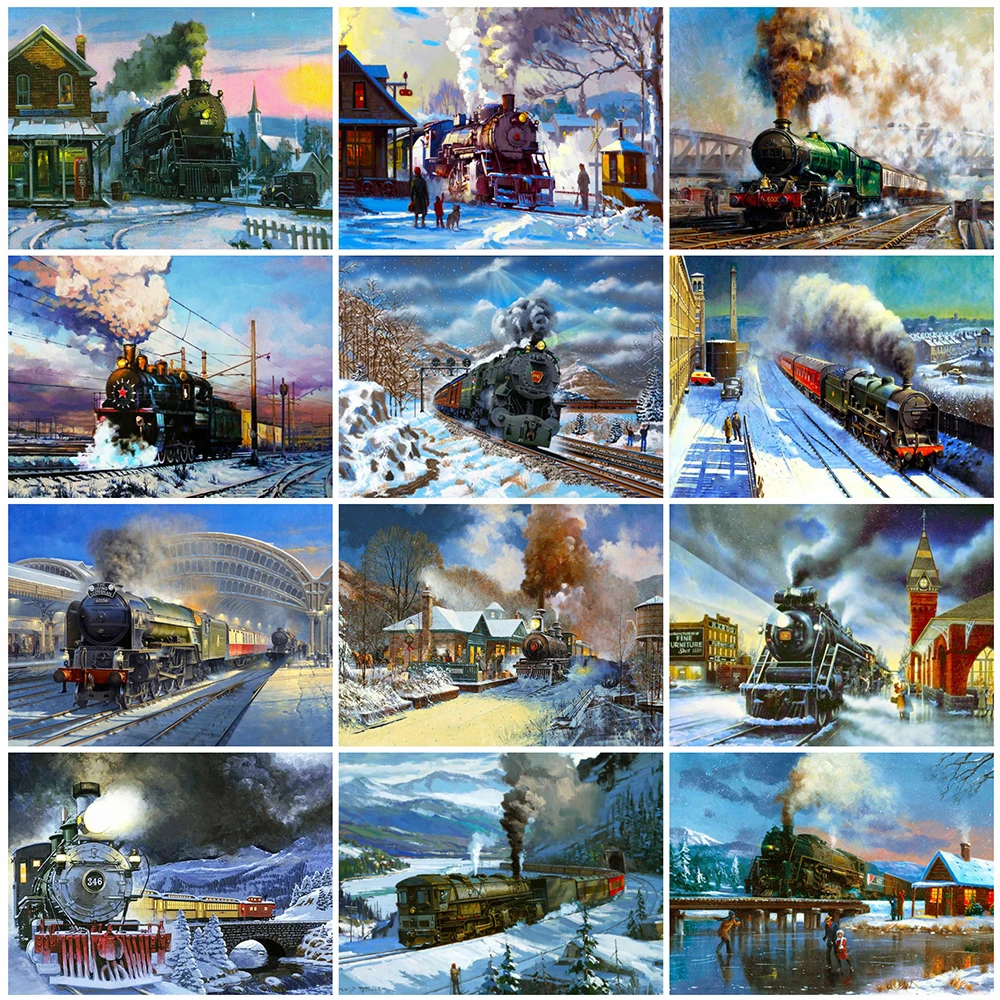 5D Diy Diamond Painting Galloping Train Full Rhinestones Embroidery Mosaic Art Cross Stitch Kits Home Decor New Arrivals 2023