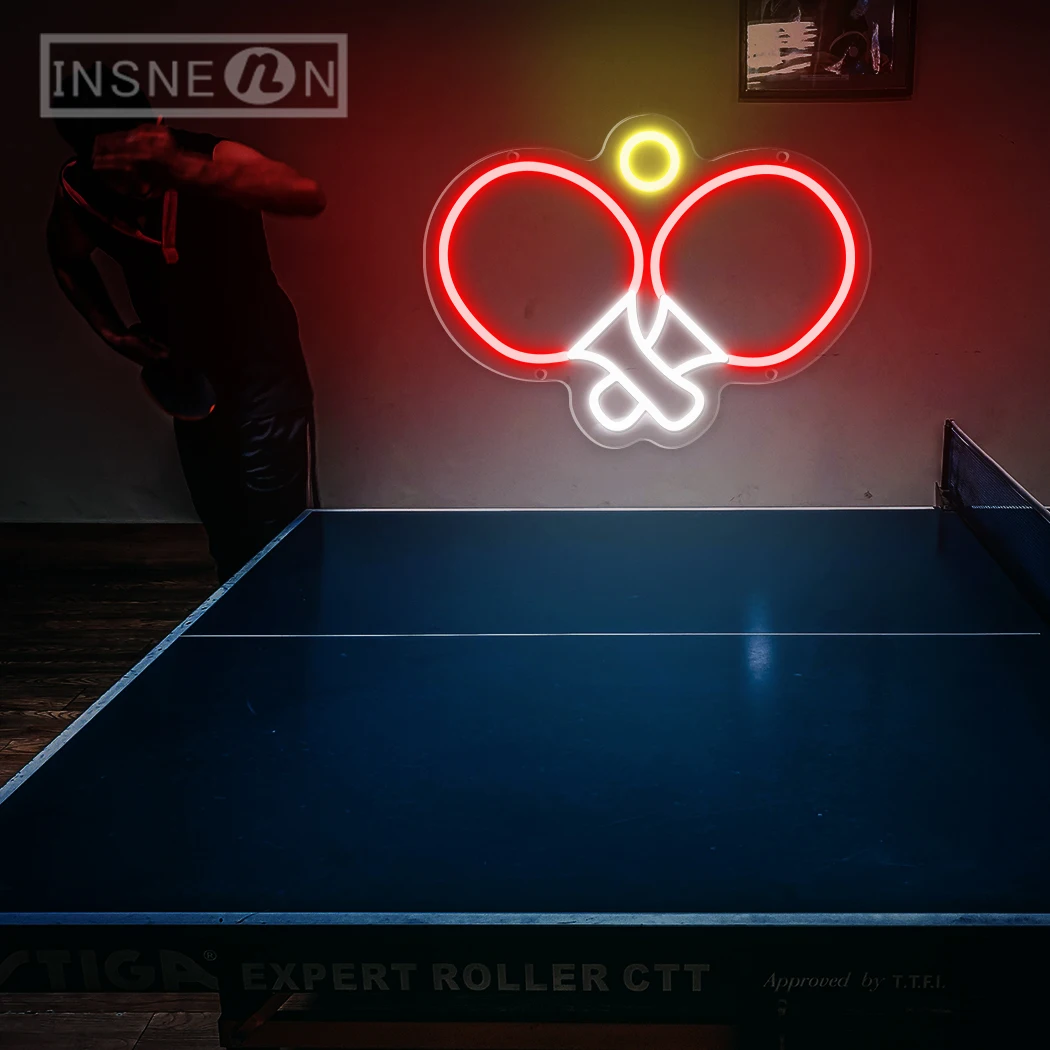 Insegne al neon da ping pong Insegna commerciale a LED per luci al neon per la decorazione della parete della stanza della gioventù del club di ping pong della palestra dello stadio