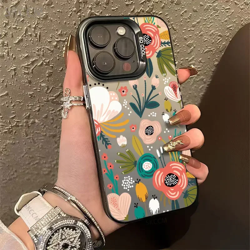 Case For iPhone 16 Case iPhone 15 Pro Max Case iPhone 12 14 13 Pro Max 15 Pro X XR XS 7 8 Plus SE Cover Flower Laser Hard Fundas