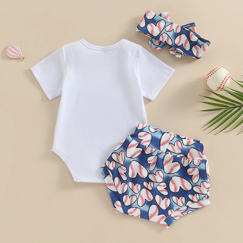 Baby Girl Baseball Outfit Little Sister Biggest Fan Romper Baseball Shorts Headband Set 3Pcs Summer Outfits