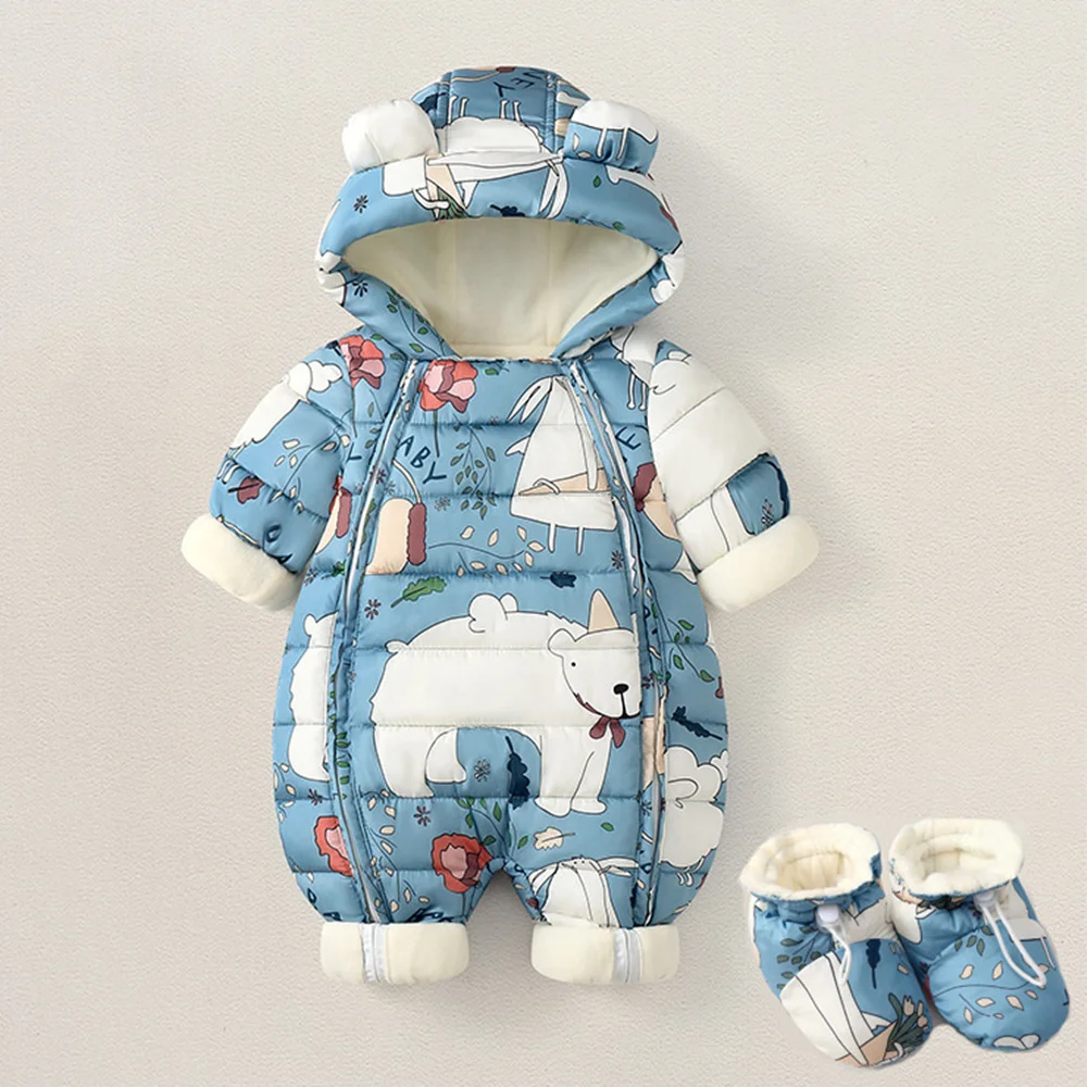 

New born Baby Girl kids clothes Winter wear Snowsuit Plus Velvet Thick Boys Jumpsuit Romper Overalls Toddler hooded mantle Coat