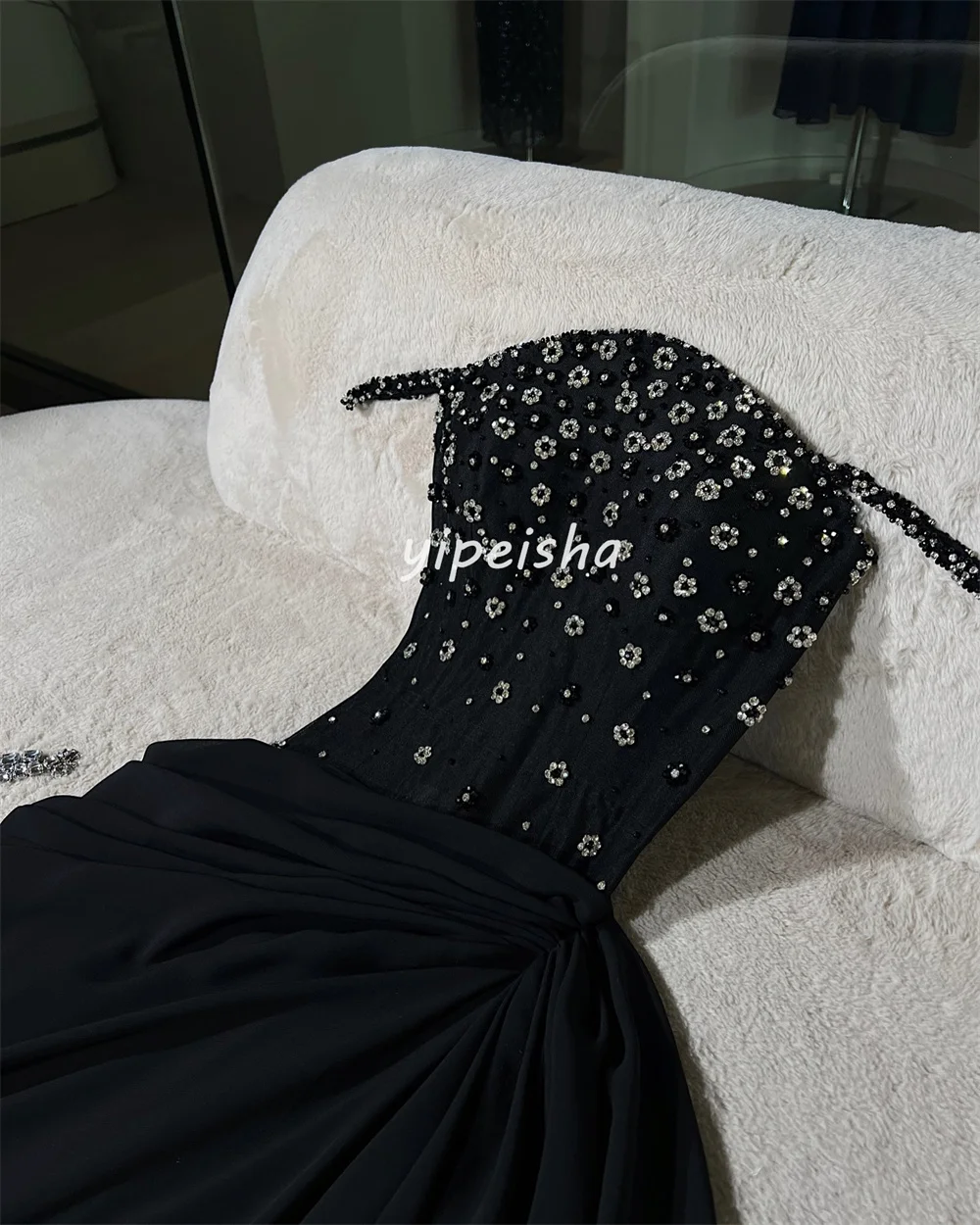 Customized Matching Jersey  Flower Beading Pleat Draped A-line Off-the-shoulder Long Dresses Bespoke Occasion Dresses Exquisite