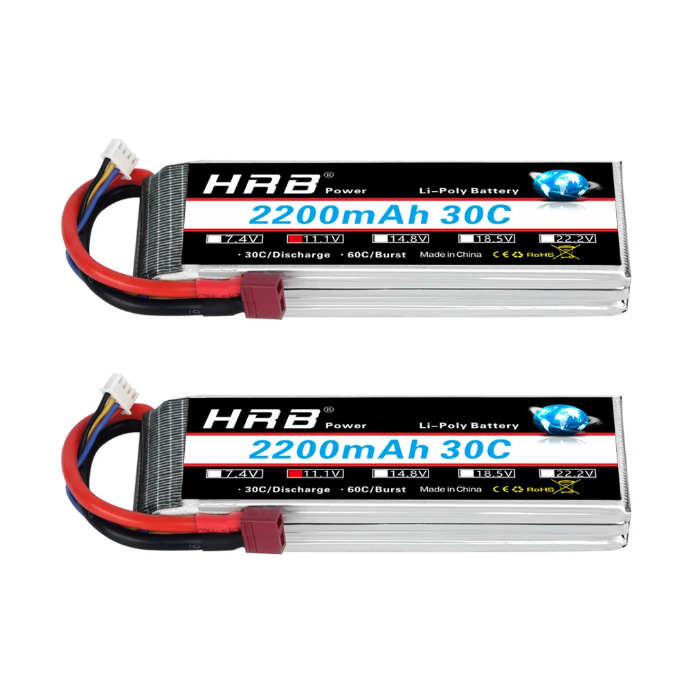 1/2PCS HRB 11.1V 2200mah Lipo Battery 3s RC Lipo 30C With XT60 connector T plug XT60-T For RC Car Truck tack  Airplane fpv drone