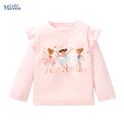 Little maven 2024 Kids Clothes Girls Children's Clothing Tops Cartoon Ballet Girls T-shirt Cotton for Kids Girls 2-7 year