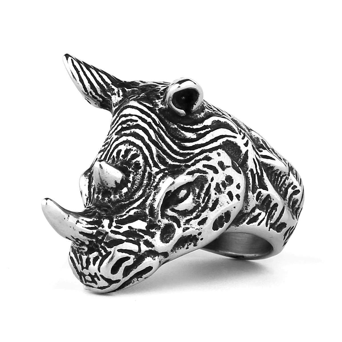 Retro Exaggerated Rhino Head Stainless Steel Ring Men\'s Personality Creative Motorcycle Male Boyfriend Ring Jewelry Wholesale