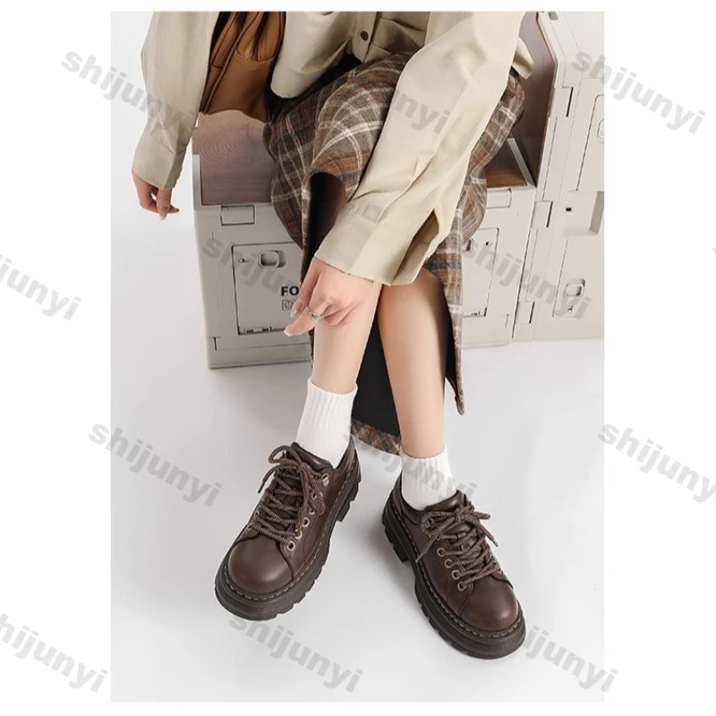 

Женская обувь в стиле ретро, весна-осень 2026, новые лоферы на платформе со шнуровкой, увеличивающие рост, модная удобная повседневная обувь для шитья