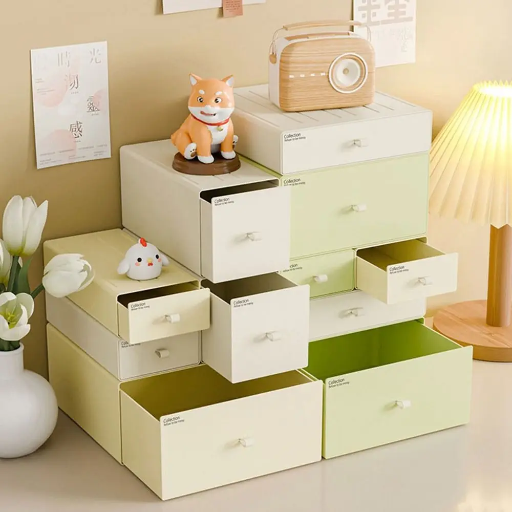 Colorful Desktop Stackable Organizer Drawer Office Accessories Storage Box Makeup Plastic Storage Container Bathroom Storage