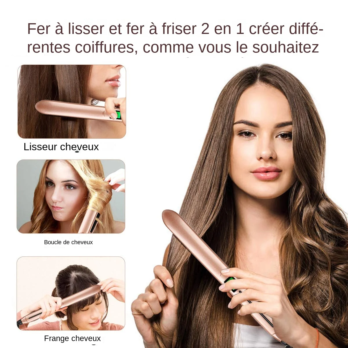 Pelurus Rambut 2 In 1 dan Pengeriting Rambut Keramik Besi Datar Pengeriting Rambut LCD Pelurus Rambut Pengeriting Rambut Bergelombang