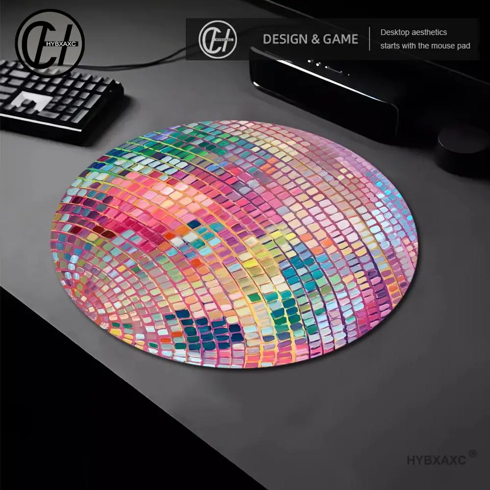

Rubber Round Pink Disco Ball Mouse Pad - Aesthetic Desk Accessory for Office Laptop Computer - Ideal Gift for Girlfriend Women