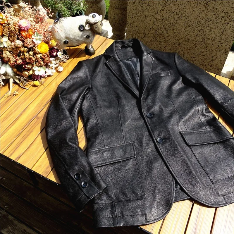 Elegant and fashionable leather designer suit  coat