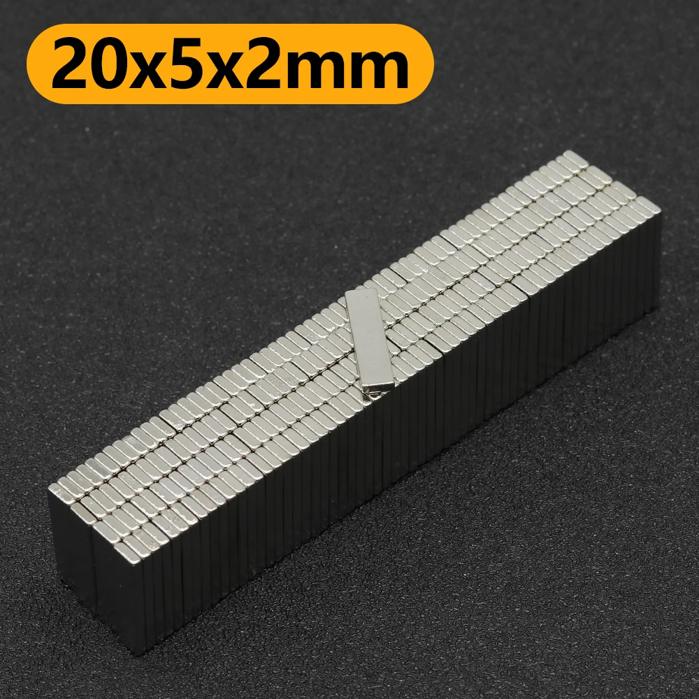 10~500Pcs 20x5x2mm N35 NdFeB Small Block Magnet Super Powerful Neodymium Magnets  Strong Permanent Magnetic imanes 20*5*2