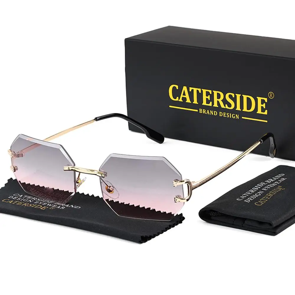 CATERSIDE Herren-Sonnenbrille ohne Rahmen, hochwertige polygonale Sonnenbrille aus Metall, Damen-Sonnenbrille für Outdoor-Reisen, Strand, Sommer, UV400 – Detail 14