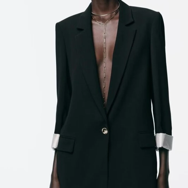 เสื้อสูทผู้หญิงเท่ห์ๆ ชายเสื้อผ่า แฟชั่น เสื้อคอวีลำลอง แขนยาวทรงหลวม สไตล์สาวออฟฟิศ