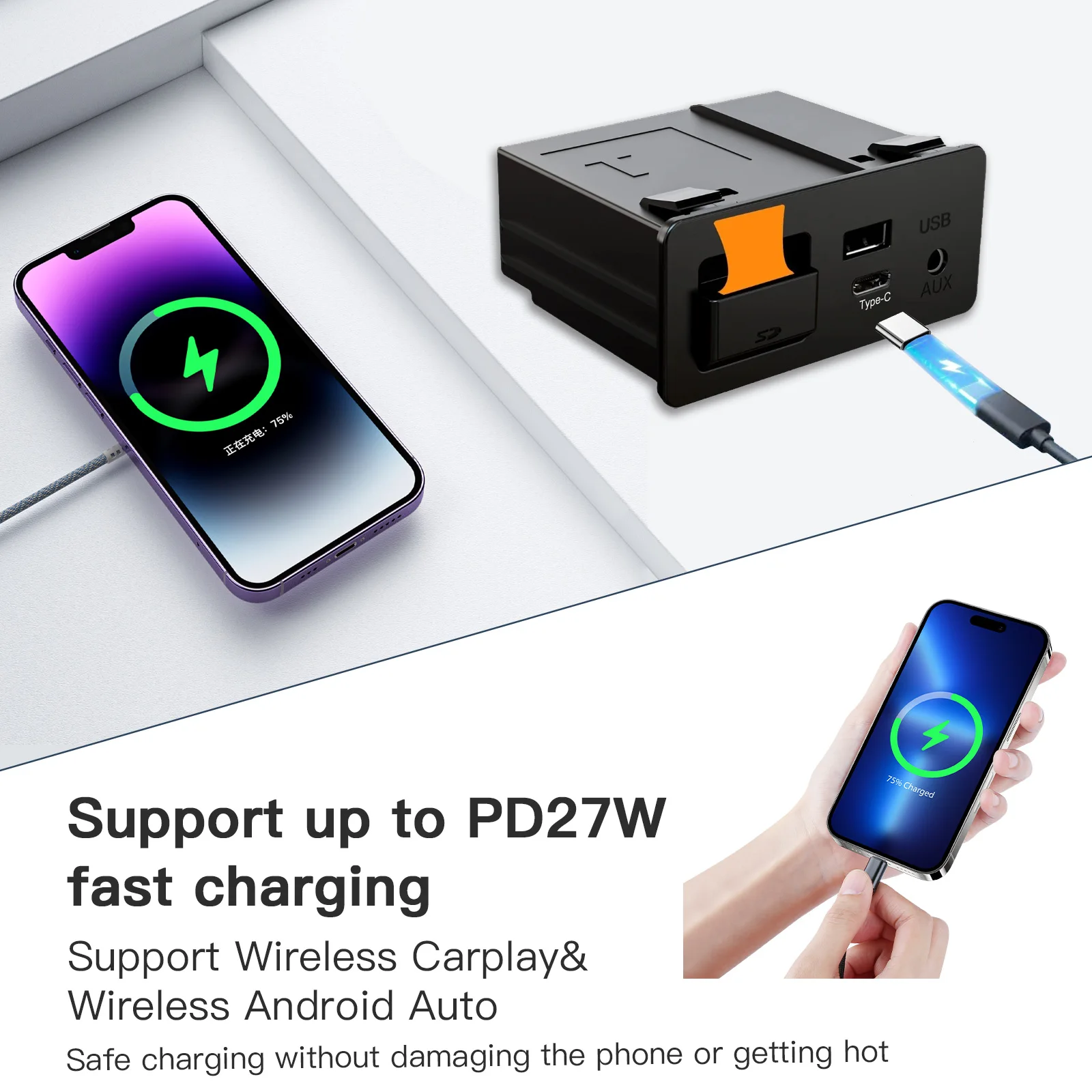 CARABC TYPE-C 有線CarPlay Android Auto OEM改造用USBハブ マツダ2 3