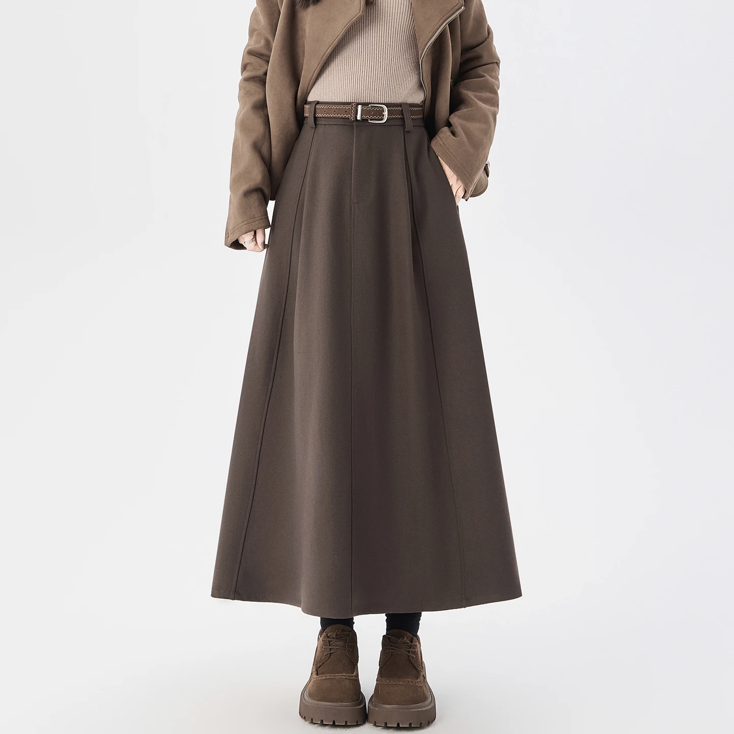 

Seoulish Autumn Winter Woolen Vintage Women's Umbrella Long Skirts High Waist Korean Casual Loose A-line Skirts Female 2025 New