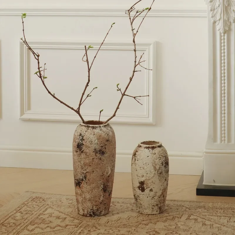 Wabi Sand Wind Ceramic Vase Retro Flower Arrangement Advanced Sense Living Room B&B Decorative Art Ornament Medieval Style