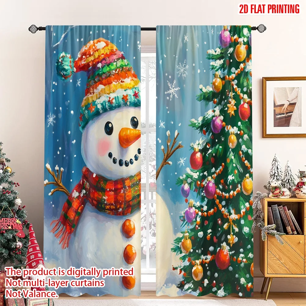 

2pcs 2D flat printing Christmas Window Curtains Cute Snowman Christmas Tree_d (2) Fabric Without Electricity 0 for Decorations