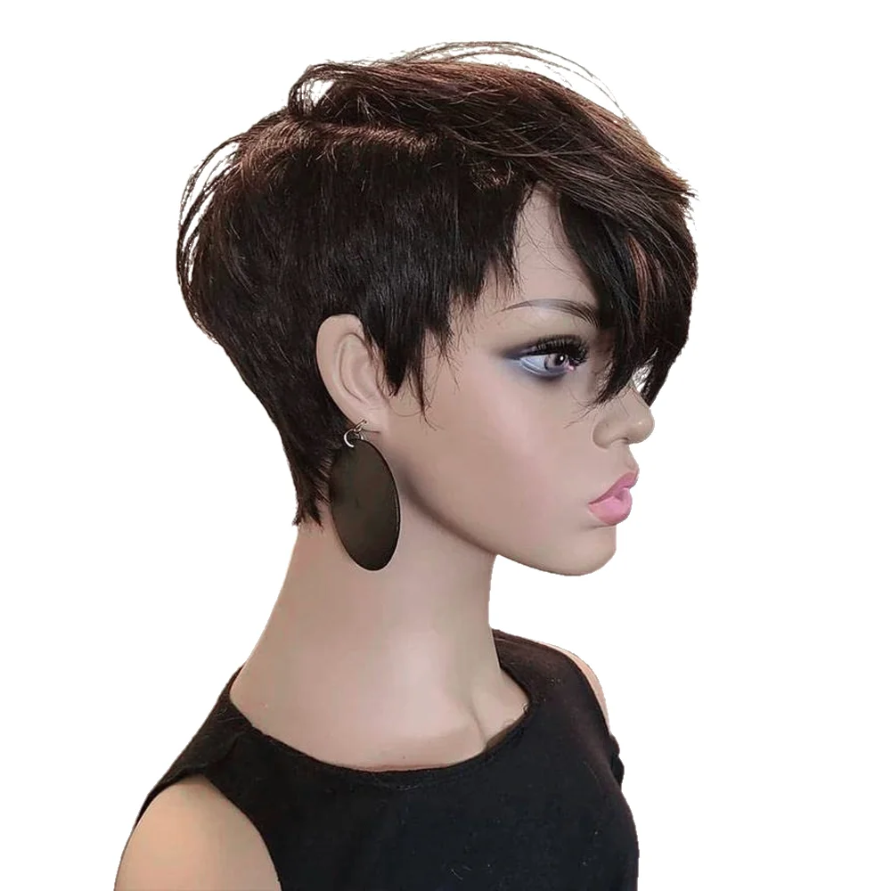 Short Pixie Cut Wig Human Hair with Bangs for Black Women 150% Density Brazilian Remy Hair Easy to Wear Short Machine Made Wig