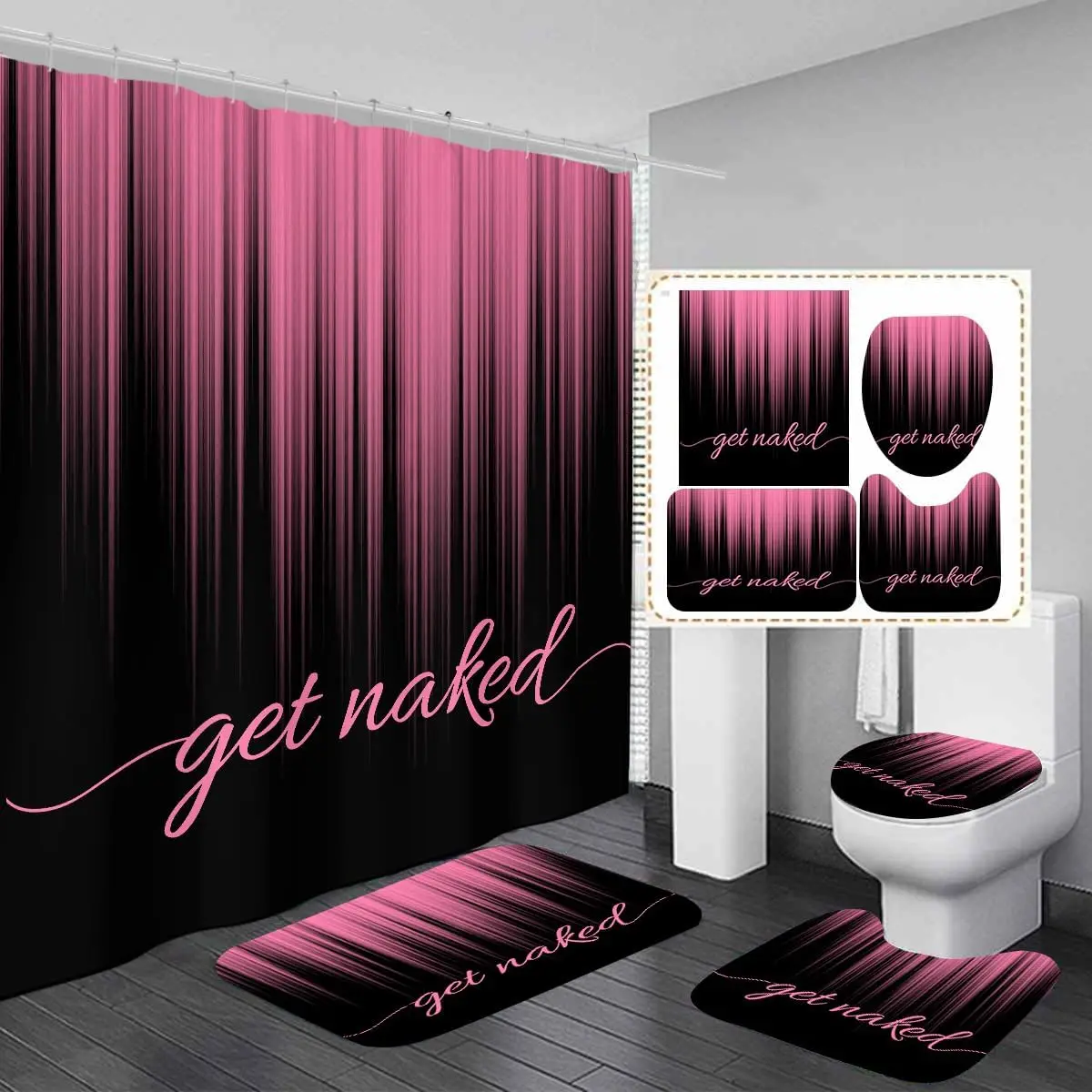 

4 Piece Shower Curtain Set with Non-Slip Rugs, Toilet Lid Cover and Bath Mat for Home Bathtub Decor