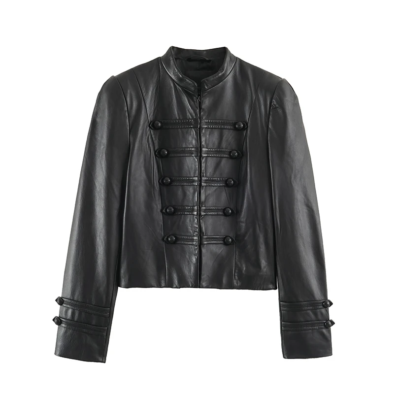 PU Leather Women's Jackets Autumn 2026 New Fashion Slim Short Elegant Napoleon Style Women's Jackets Fall Chic Street Warm Coats