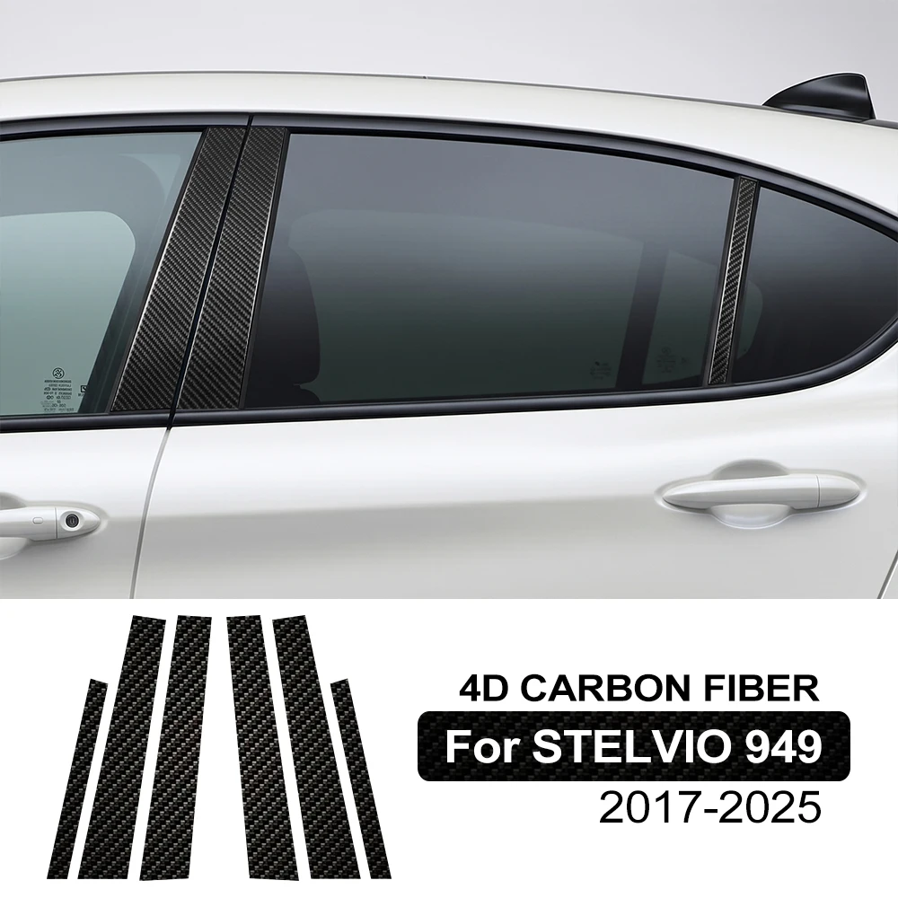 For Alfa Romeo Stelvio 949 2017-2025 4D Carbon Fiber Black Auto B Pillar Protection Film Pre-Cut Car Window Column Guard Sticker