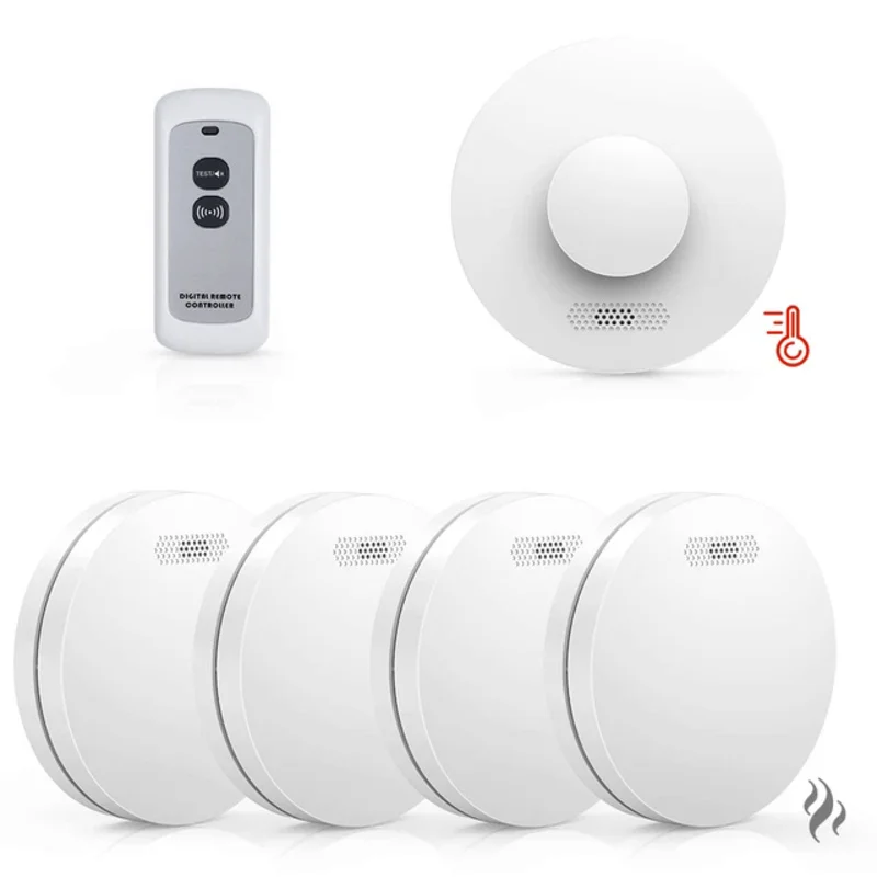 CPVAN-Detector De Fumaça Interligado E Alarme De Calor Com A Bateria Selada 10 Anos, Sensor De Incêndio Sem Fio, 433MHz, Conectável EN14604