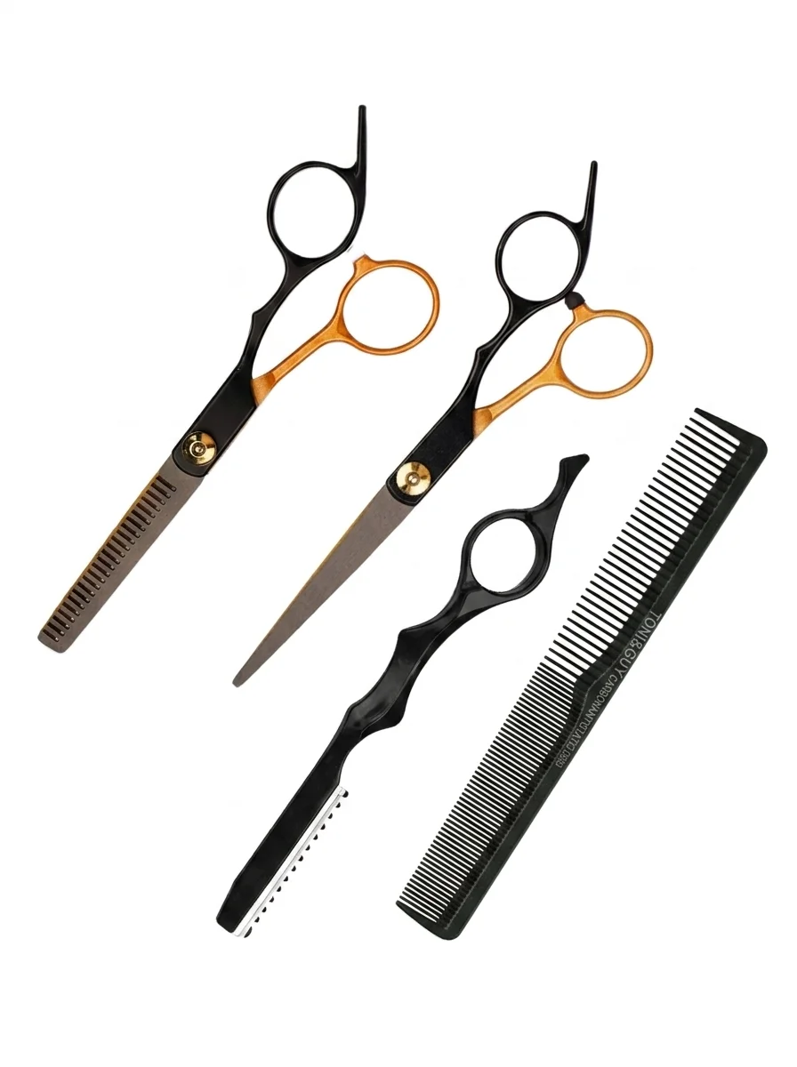 4PCS Hair Cutting Scissors Set Barber Thinning Shears Hair Razor Comb Hairdressing Kit For Salon Home DIY Haircut Styling Tool