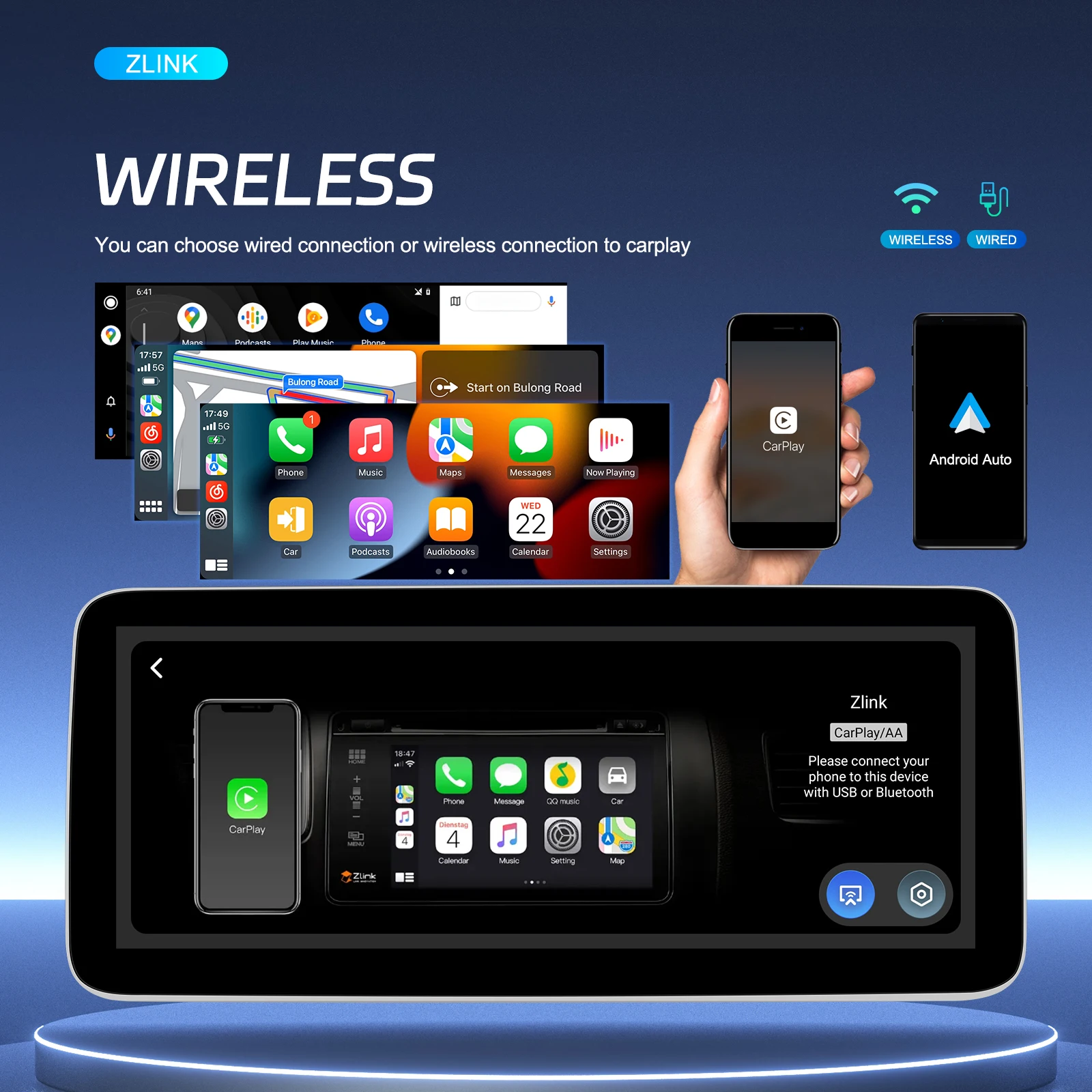 Podofo 8 Core Car Radio GPS Android 12 Stereo Carplay auto Car Multimedia Player DSP BT FM Navigation 2 din