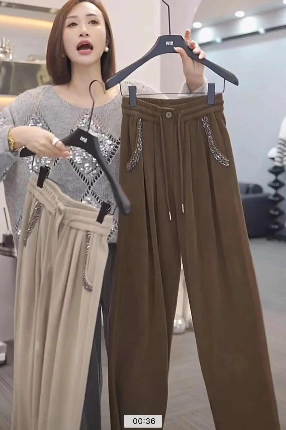 بنطلون نسائي واسع الساق بخصر مرتفع للربيع والخريف، رقيق وعملي، طويل، بنمط الماس، سترة صغيرة الحجم مع تطريز دائري...