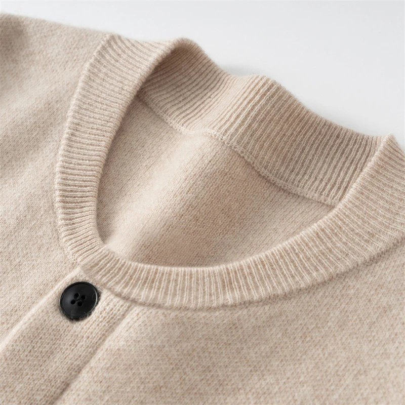 100% Cashmere Sweater Men's Cardigan Thickened Outerwear Loose Knitted Sweater Casual Plain Solid Color Round Neck Base Sweater