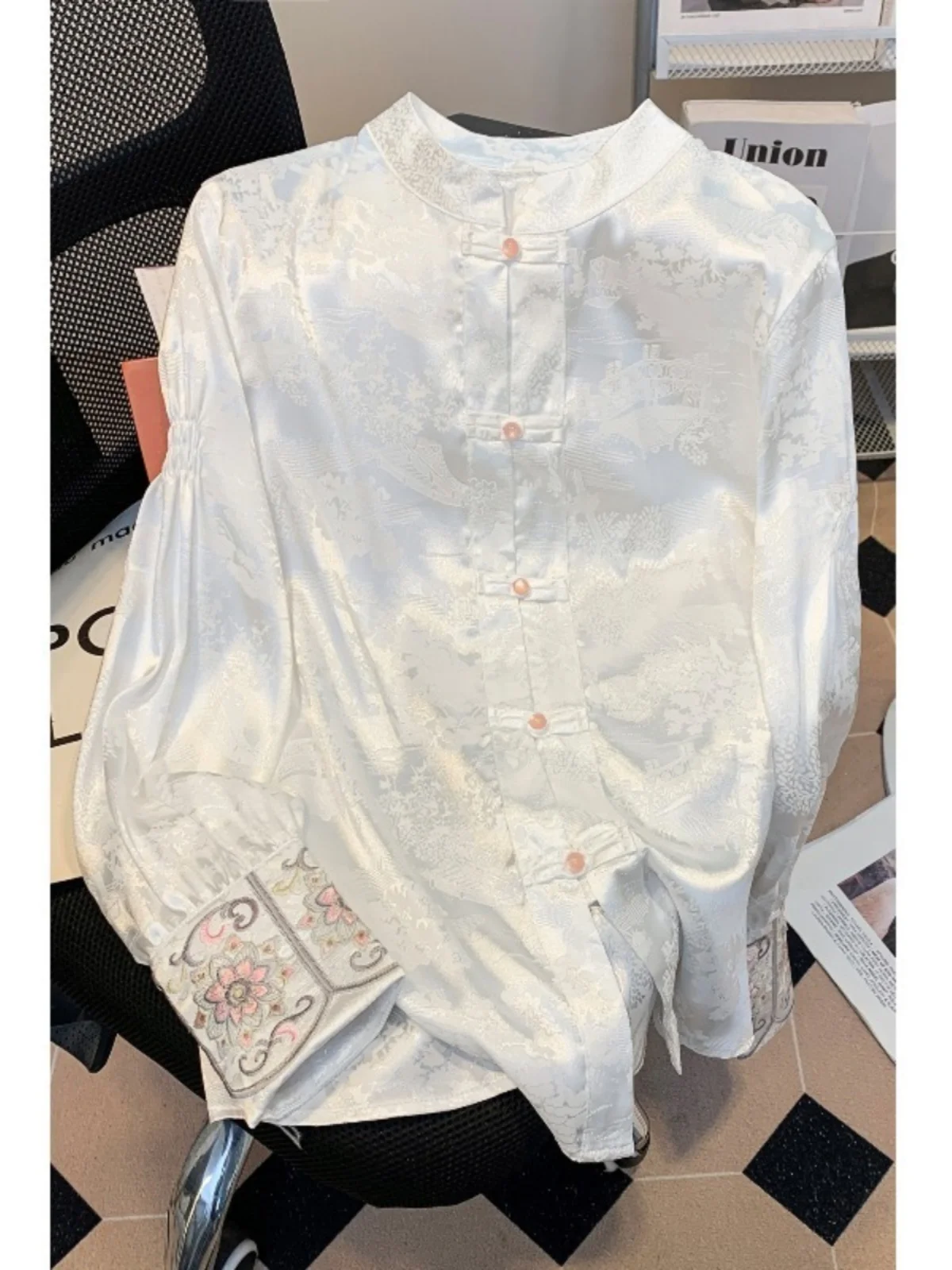 Ele Embroidered White irt for Women Spring Autumn Sle Chinese New School Button up Long Sve Loose Fit Busin Casual