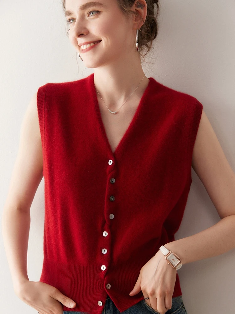 

TLOML шикарный женский свитер из 100% кашемира с v-образным вырезом и пуговицами, жилет, кардиган, осень-зима, удобный мягкий кашемировый трикотаж, жилет, топы