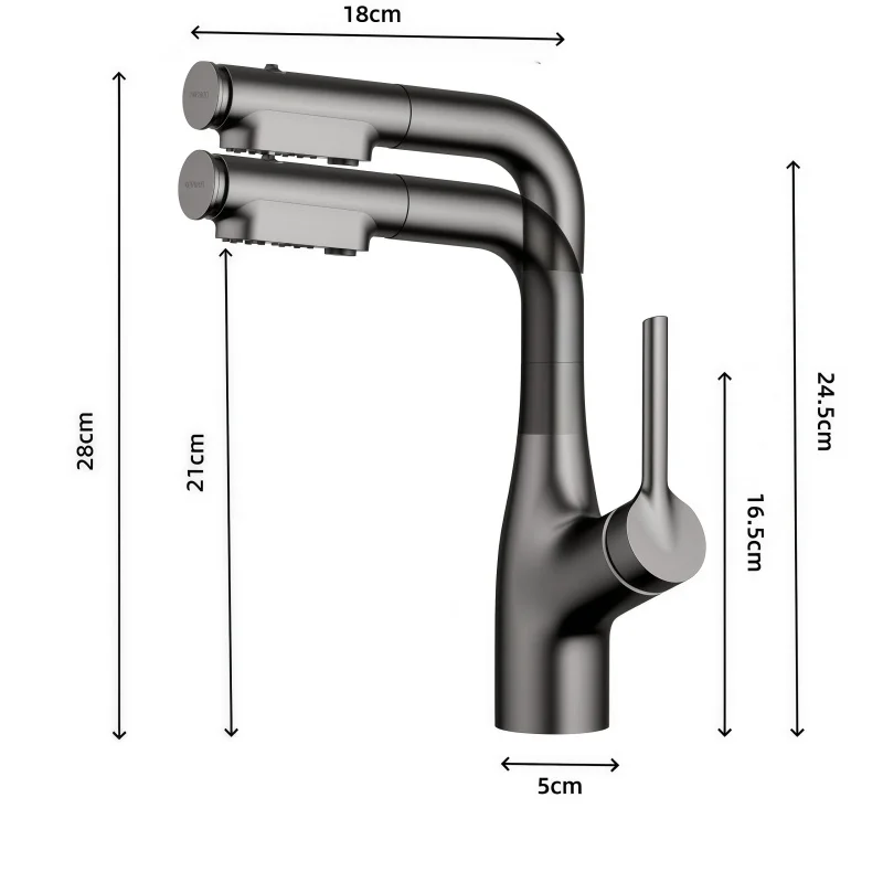 Household Bathroom Washbasin, Milky White, Adjustable Height, Pull-out Basin, Hot and Cold Water Faucet, Anti-Splash Design