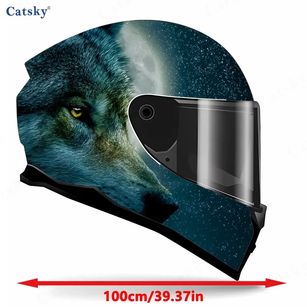 Moonlit Forest Realm and Golden-Eyed Wolf Shadow Helmet Vinyl Wraps, Waterproof Scratch-Resistant Full Face Helmet Decals, Durab