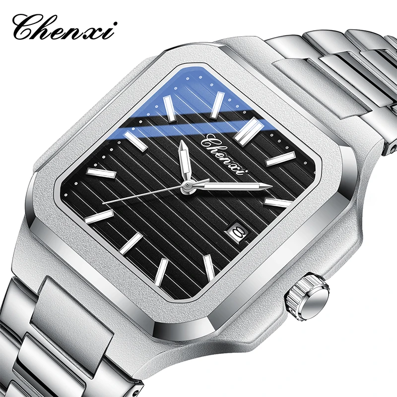 Business Design Men's Wristwatch Waterproof Luminous Man Watch Square Dial Stainless Steel Men Watches CHENXI