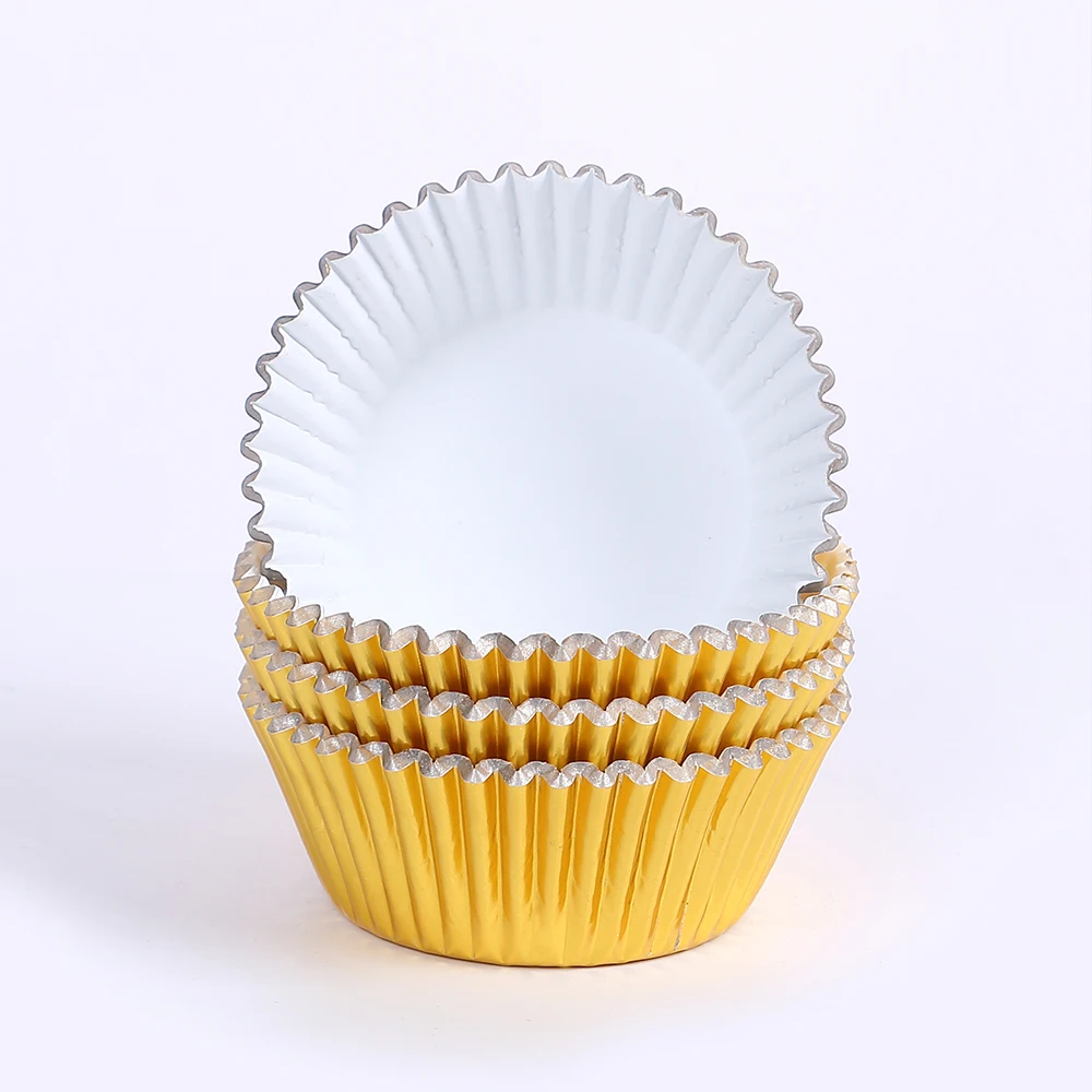 100Pcs Foil Cupcake Liners Metallic Muffin Paper Cases Baking Cups Gold Sliver Rose Gold Red  Wedding Birthday Party Supplies