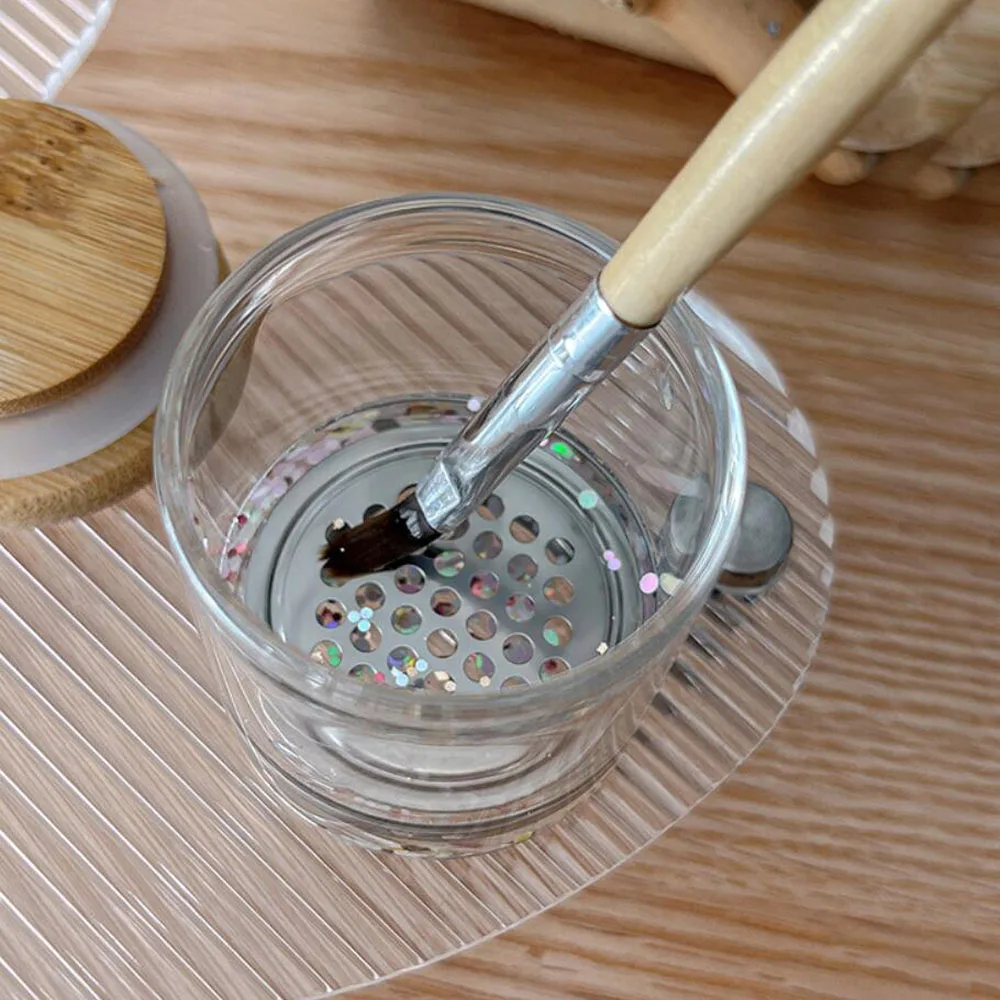 2 Teile/satz Nail art Pinsel & Waschen Tasse Edelstahl Mesh Filter Waschen Stift Flasche Einfache Reinigung Glitter Pulver Acryl pinsel Reiniger – Detail 4