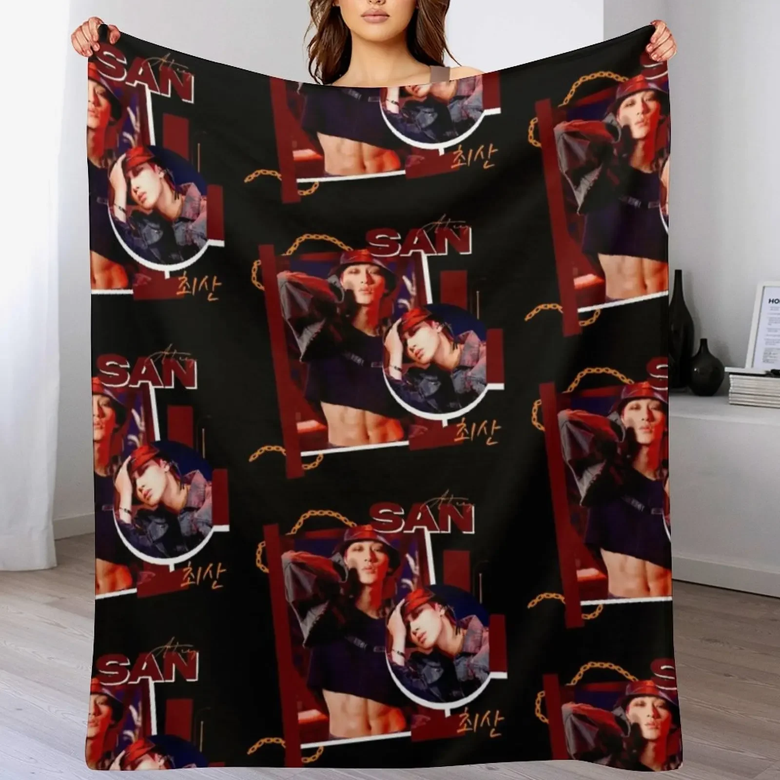 ATEEZ SAN | FIREWORKS Throw Blanket For Sofa Thin bed plaid Blankets