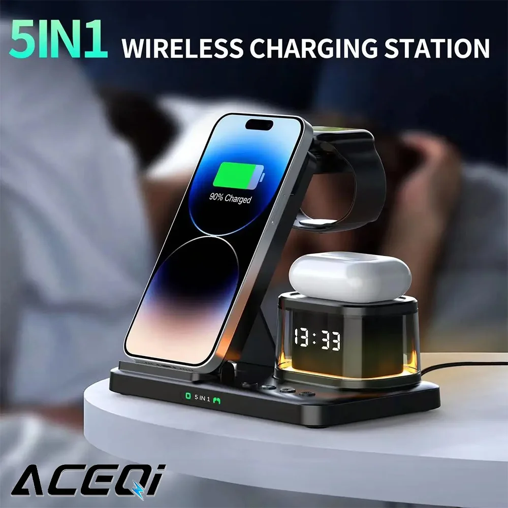

Foldable 4 in 1 Fast Charging Dock Station For IPhone 15 14 13 12 Samsung Apple Watch Airpods Pro iWatch Wireless Charger Stand