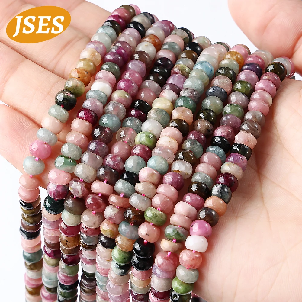 JSES AA Natural Colorful Tourmaline Rondelle Beads 4*6mm 5*8mm Loose Gemstone Crystal Beads for Jewelry Making DIY Accessories