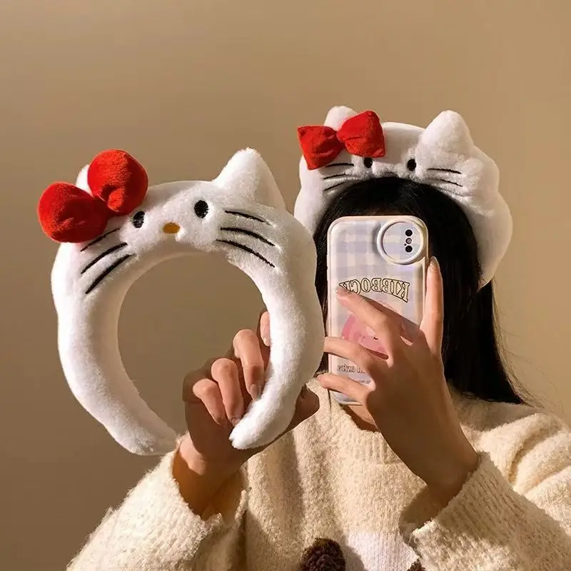 

Hello Kitty Cat Hair Band Cute Anime Girl Gift Red Bowknot Wash Face Apply Facial Mask Hair Band Hair Band Decoration Wholesale