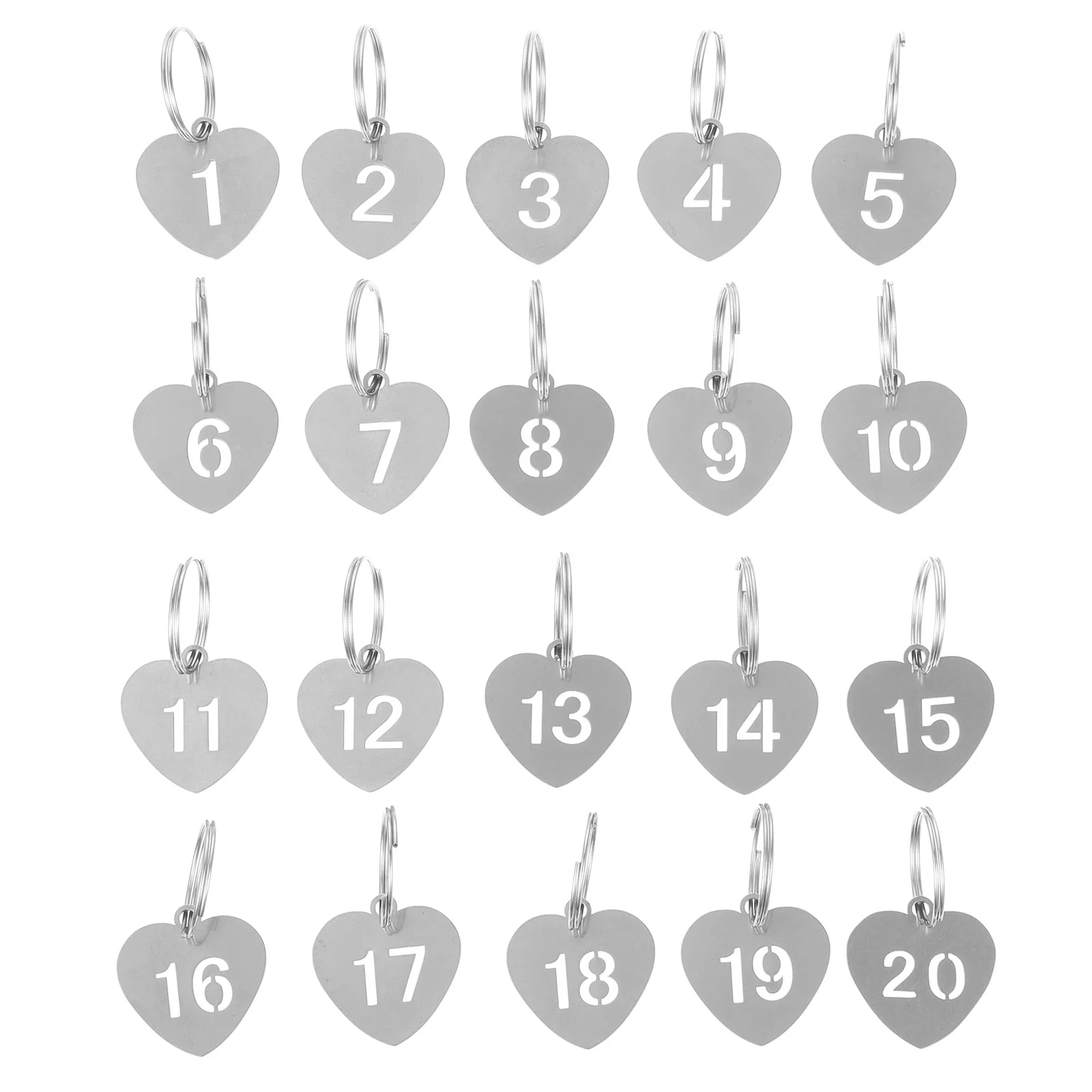 

20 Pcs Digital Hollow Number Plate Heart Shape Pendant Kindergarten Malatang Tag Titanium Steel 20pcs Hanging Keychain Labels