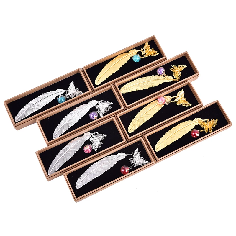 Metal Feather Bookmarks Classical Chinese Style Creative Book Reading Art Gift