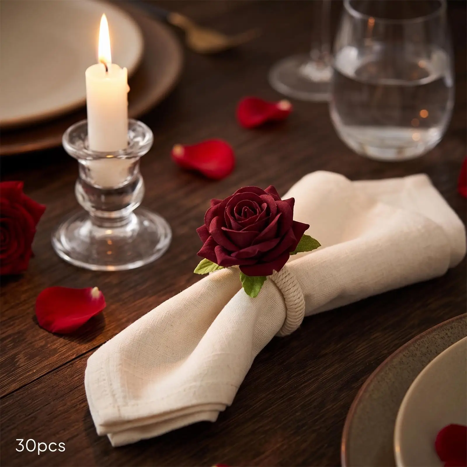 Luxury Napkin Rings Rose Motif Round Table Napkin Decor Secure Holder for Formal Dining