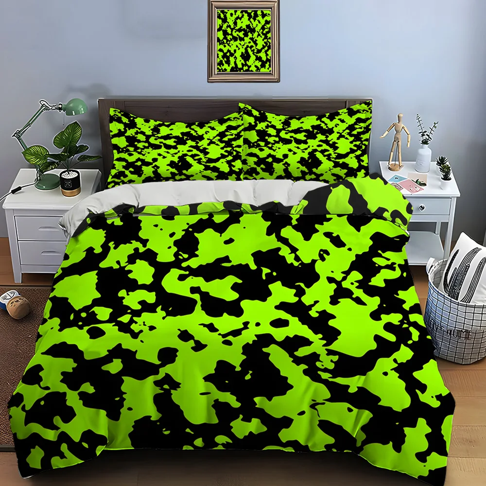 

Green and Black Splatter Pattern Bedding Set for Kids Luxury Gift 3pcs Digital Print Comforter Set Soft Comfortable Breathable
