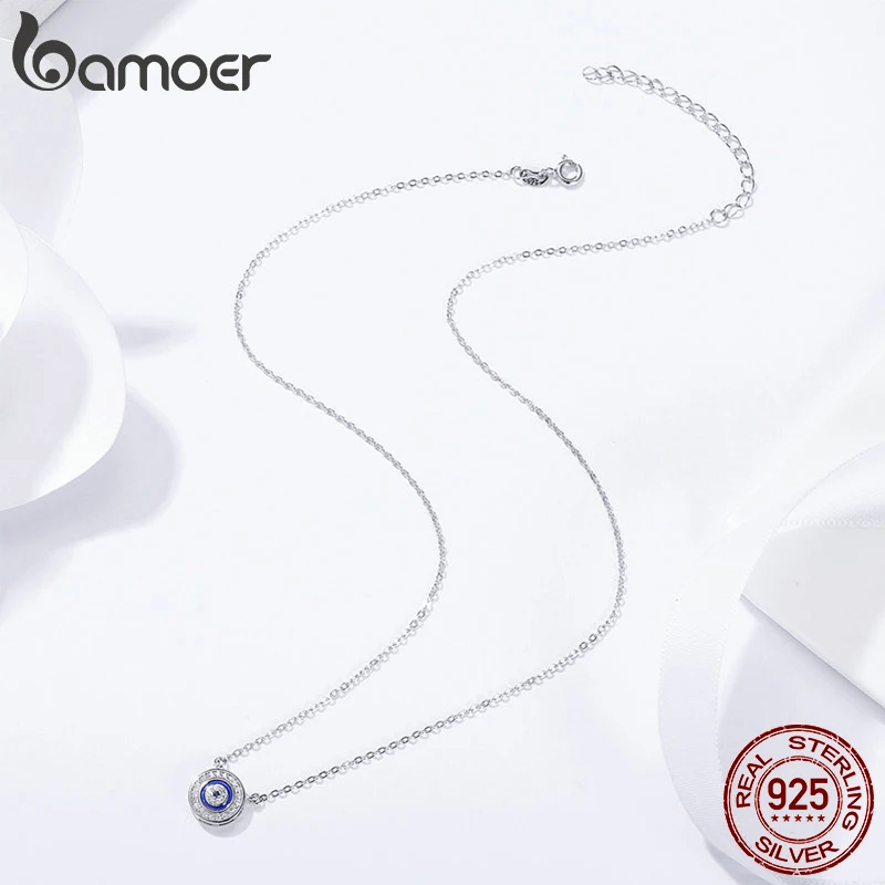 BAMOER Hot Sale 100% 925 Sterling Silver Blue Lucky Eye Guardian Eye Pendant Necklace for Women Clear CZ Fine Jewelry SCN165 - Image 2
