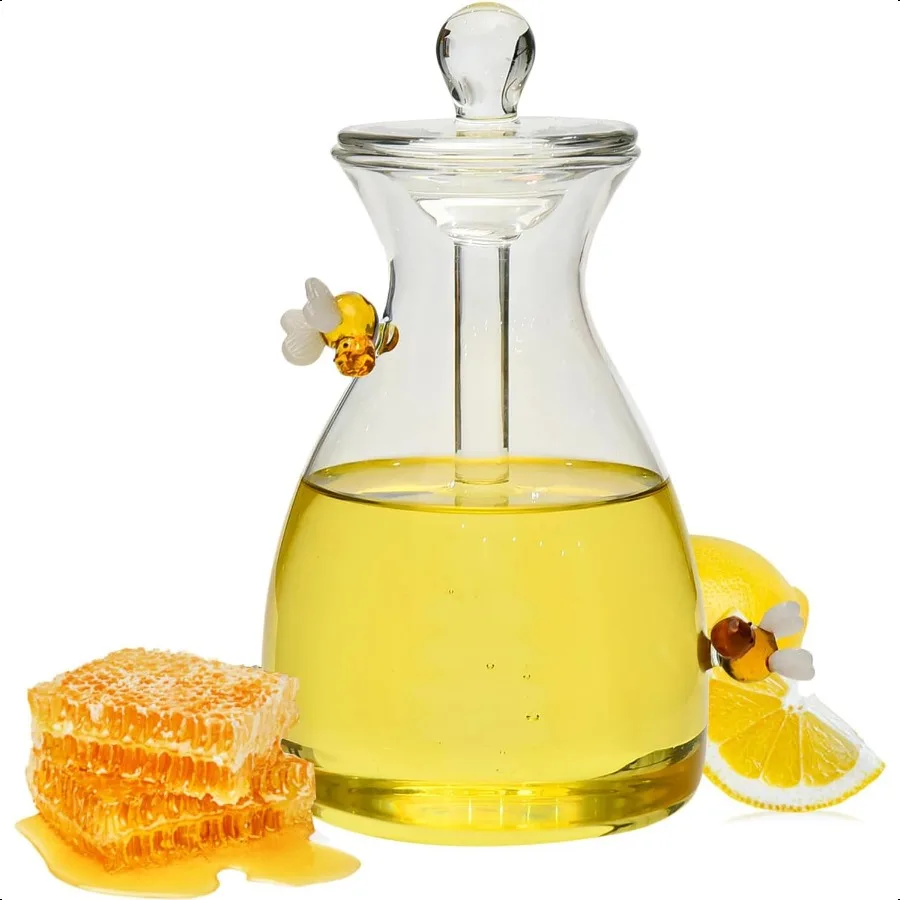 

Honey Jar with Dipper and Lid Glass Honey Pot Container Dispenser for Home Kitchen Store Honey and Syrup Unique Beehive Shape H