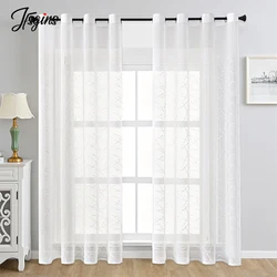 White Living Room Tulle Sheer Curtains for Windows Geometric Voile Curtain for Balcony Solid Cortinas Drape Home Decor Customize